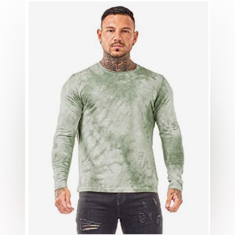 GINGTTO Mens Long Sleeve TShirt Slim Fit Hip Hop Tye Dyed Shirt Size XL